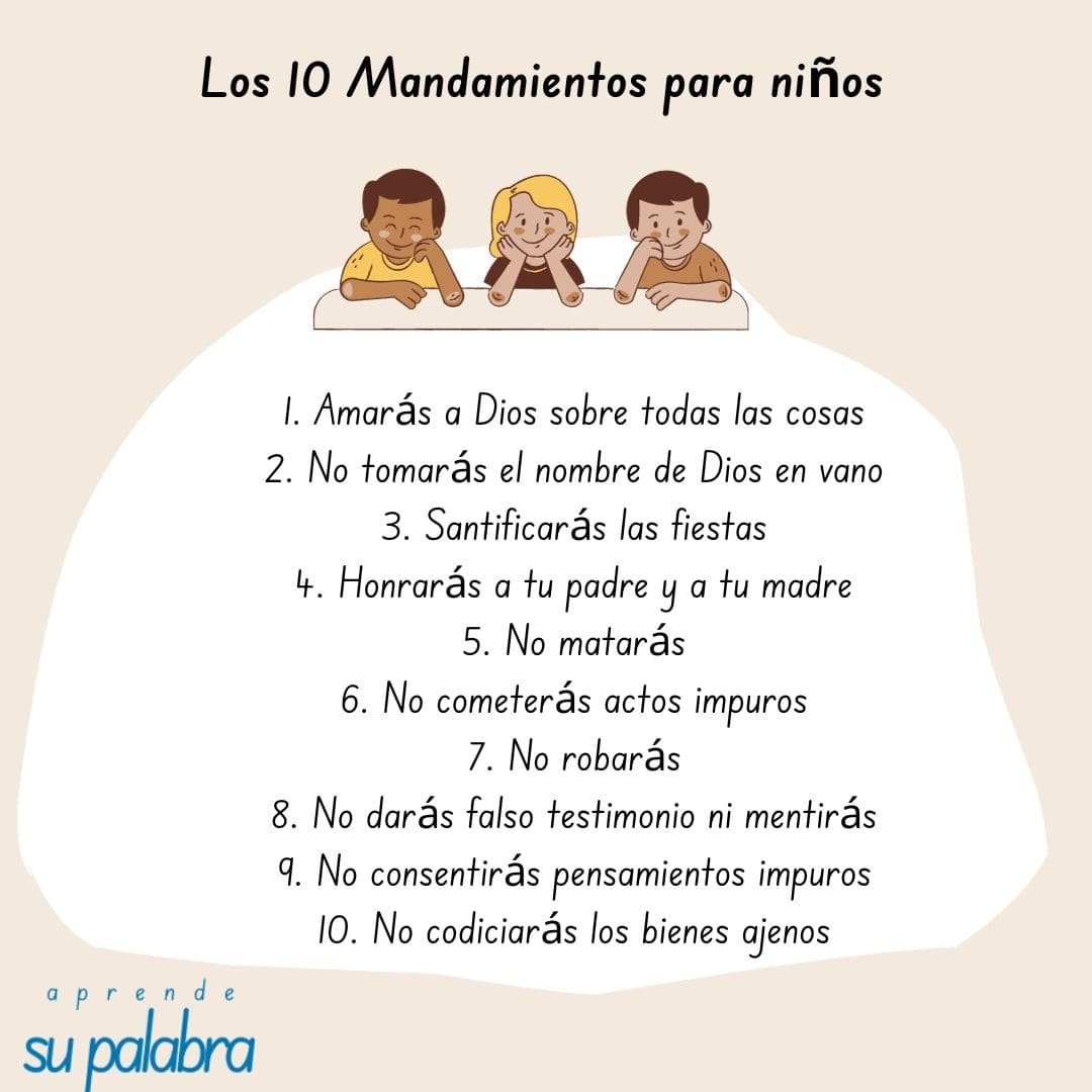 Los 10 Mandamientos con 3 niños leyendo