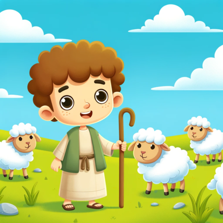 David como pastor cuidando de las ovejas en un campo