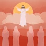 Jesús sube al cielo en la Ascensión delante de los discipulos